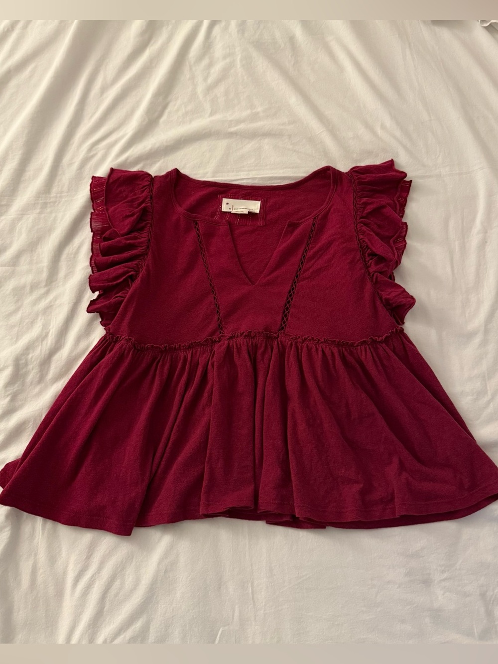 Anthropologie Caroline Ruffled Babydoll Top. Size XS. Color Raspberry. - Picture 5 of 9